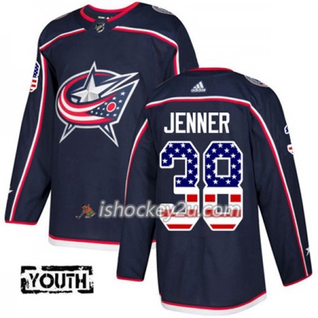 Børn NHL Blue Jackets Trøje Boone Jenner 38 Adidas 2017-2018 Marine Blå USA Flag Fashion Authentic